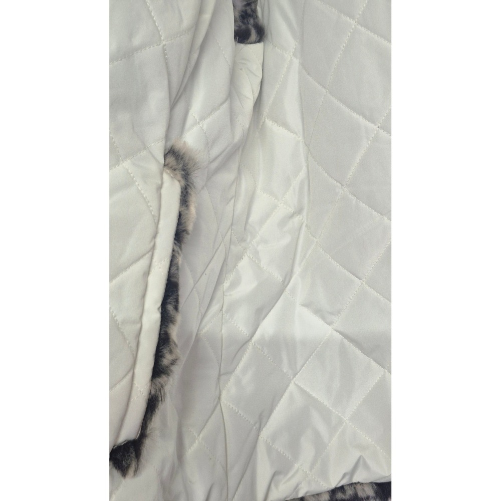 Kristen Blake Reversible Faux Fur Vest Snow Leopard Quilted Hooded Ivory Women - Picture 9 of 14